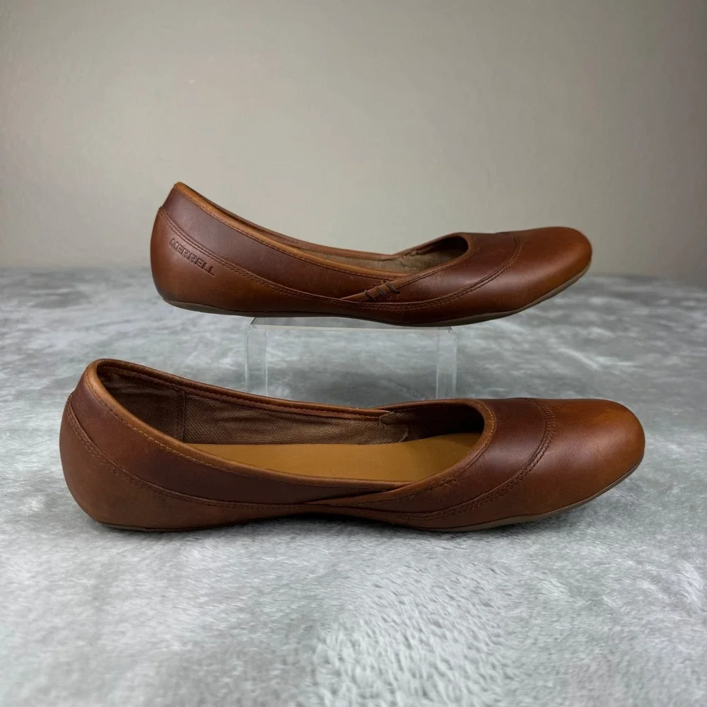 Merrell Leather Ballet Flats Women's US 10 Brown Slip On Comfort Casual Shoes